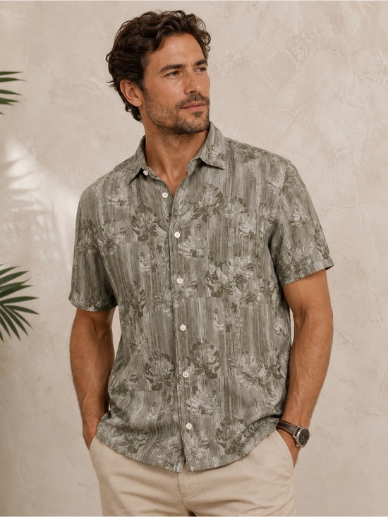Selected Homme Other - Selected Homme Men’s Olive Abstract Floral Button Front Shirt Size 15.75/M NWT